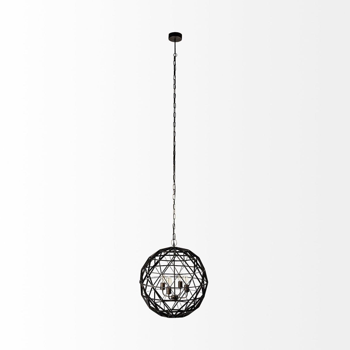 Dyson II (22.5"D) Black Metal Triangular Orb Four Bulb Chandelier from Mercana - Luna Furniture
