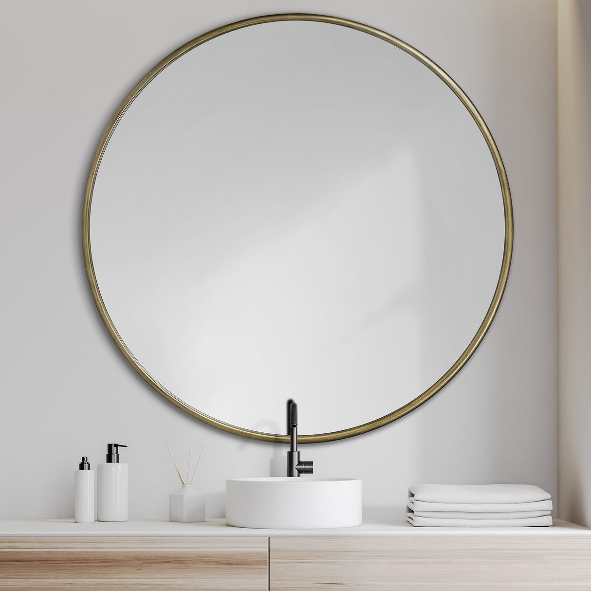 Piper 47.2L x 1.0W x 47.2H Large Gold Metal Round Wall Mirror from Mercana - Luna Furniture