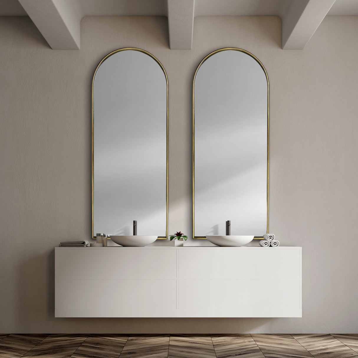 Agatha 28.0L x 2.0W x 70.0H Rounded Arch Gold Metal Frame Full Length Mirror from Mercana - Luna Furniture