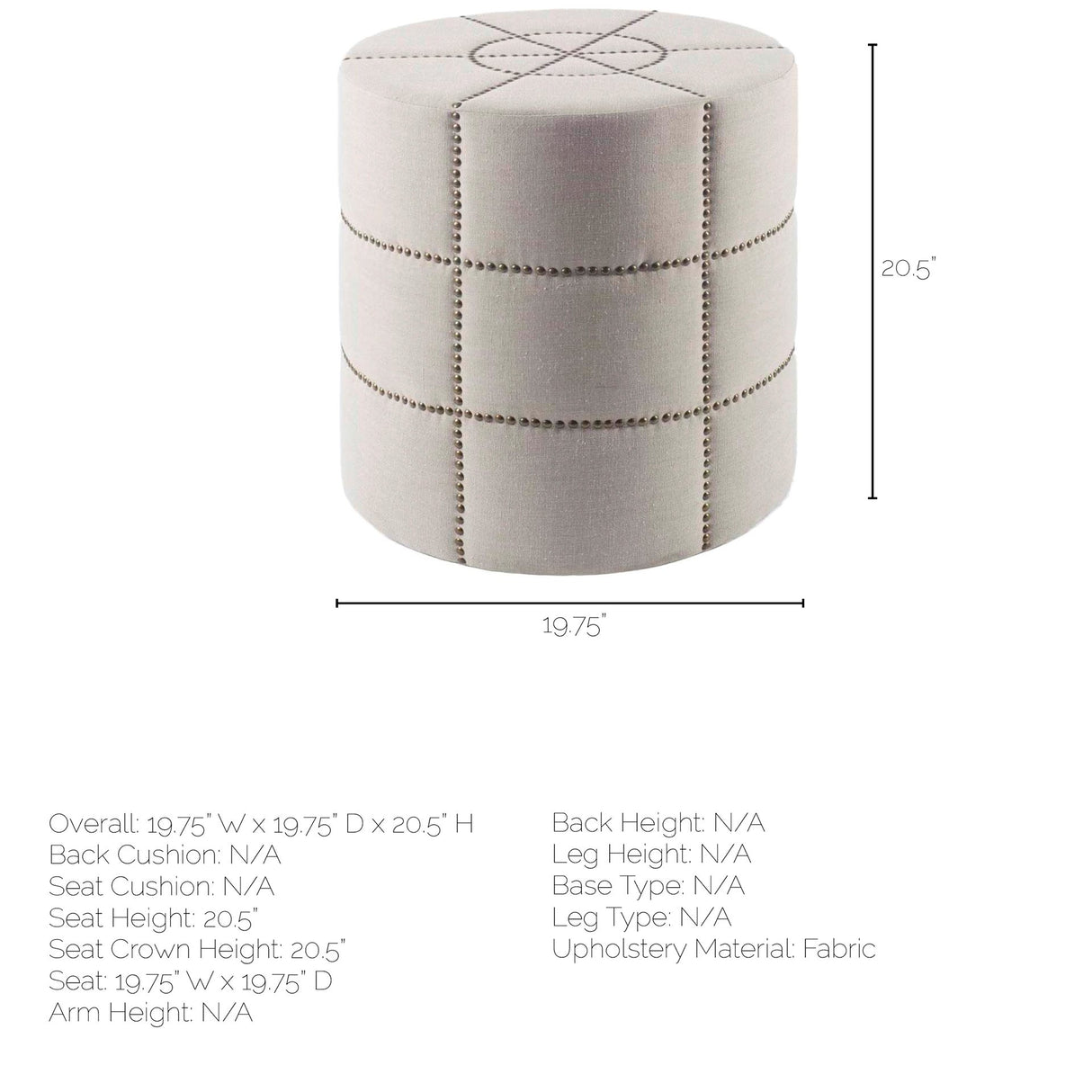 Beacon 20.5"H Cream Fabric w/ Metal Tacks Round Ottoman from Mercana - Luna Furniture