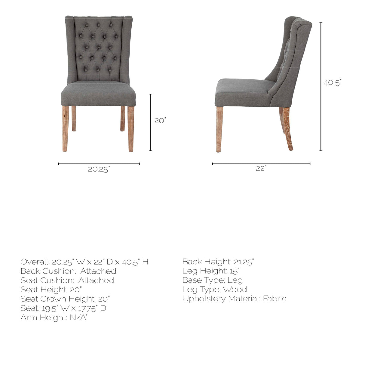 Mackenzie II Gray Plush Linen Covering Ash Solid Wood Base Dining Chair from Mercana - Luna Furniture