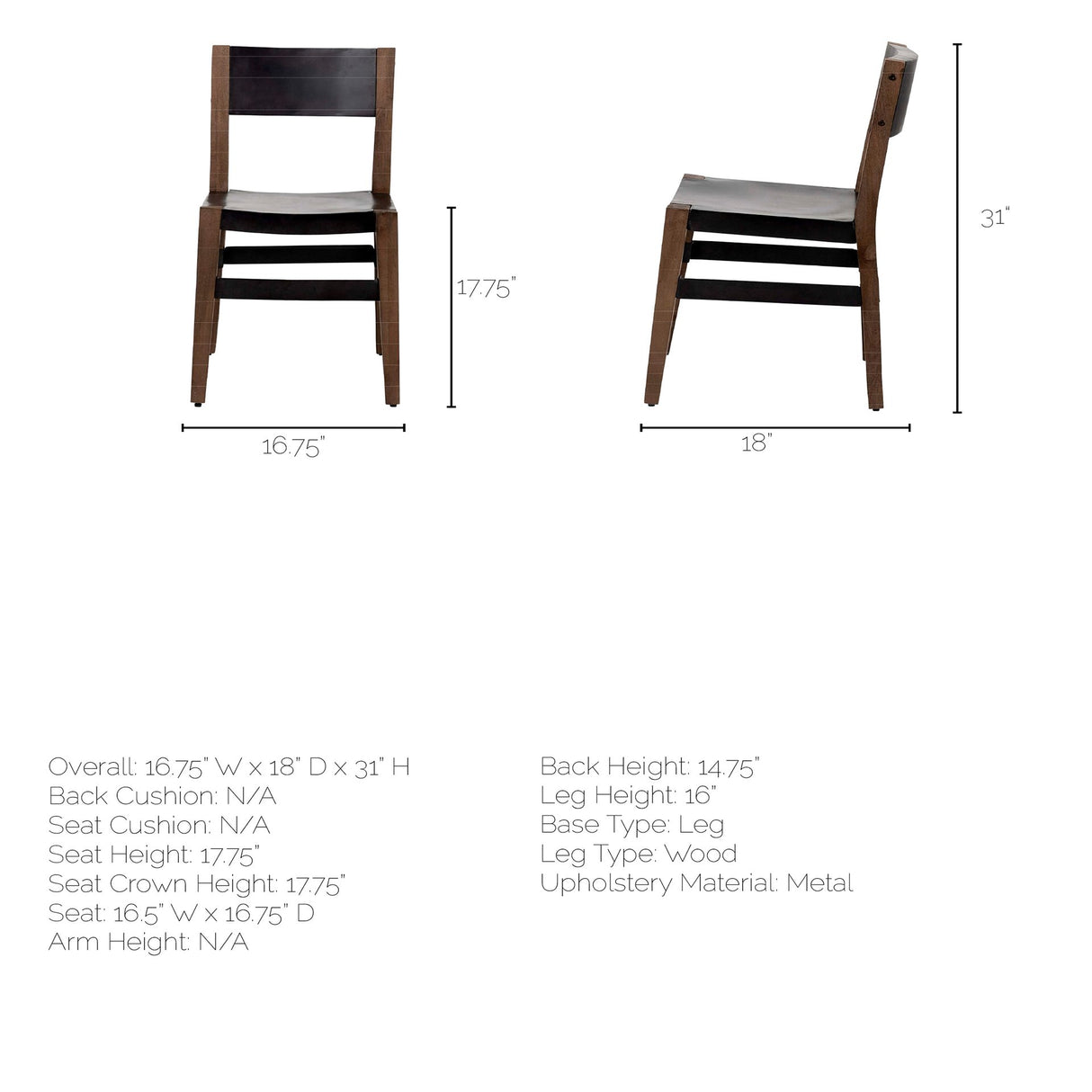 Nell I Black Iron Seat Solid Brown Wooden Base Dining Chair from Mercana - Luna Furniture
