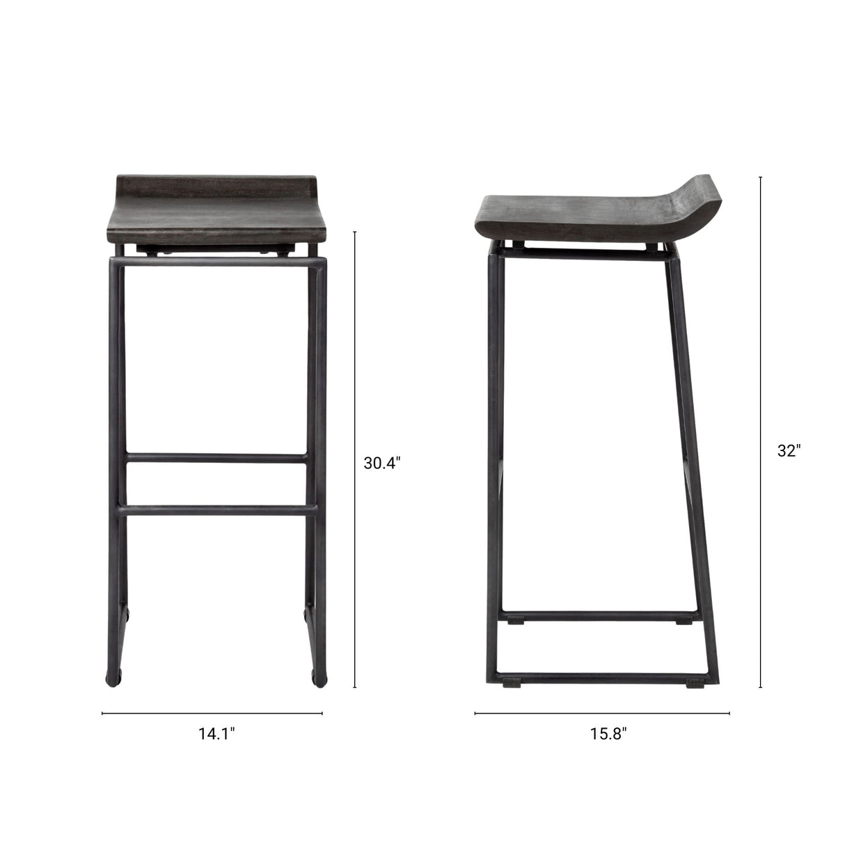 Givens 30.25"H Seat Height Black Wood Seat Black Metal Base Stool from Mercana - Luna Furniture