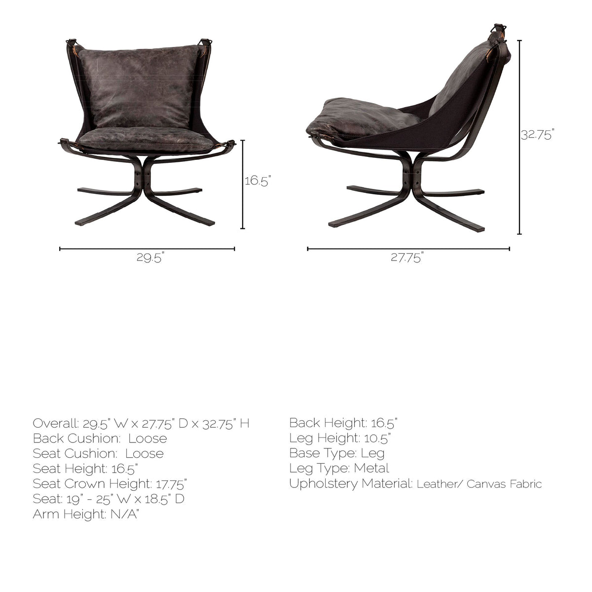 Colarado Black Leather Cushions w/ Black Metal Frame Sling-Style Accent Chair from Mercana - Luna Furniture