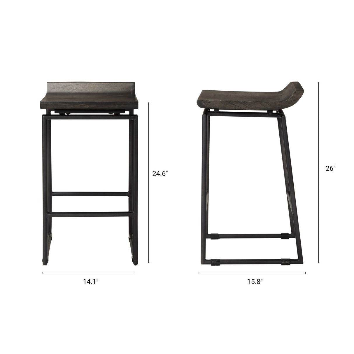 Givens 24.25"H Seat Height Black Wood Seat Black Frame Stool from Mercana - Luna Furniture