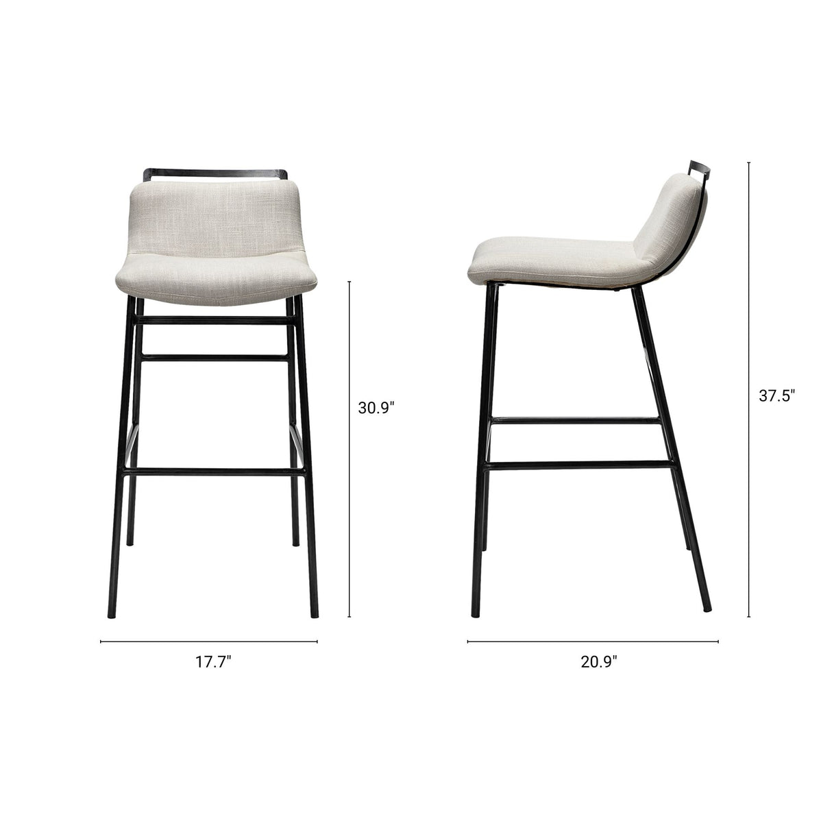 Kavalan 37.5" Total Height Beige Upholstered Seat Gray Metal Frame Bar Stool from Mercana - Luna Furniture