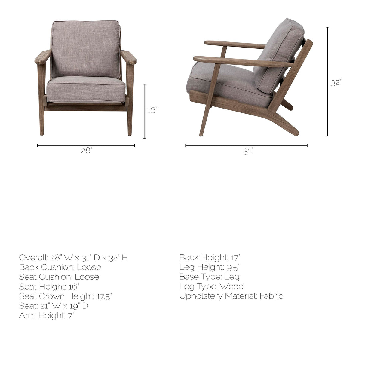 Olympus II Flint Gray Fabric Covered Wooden Frame Accent Chair from Mercana - Luna Furniture