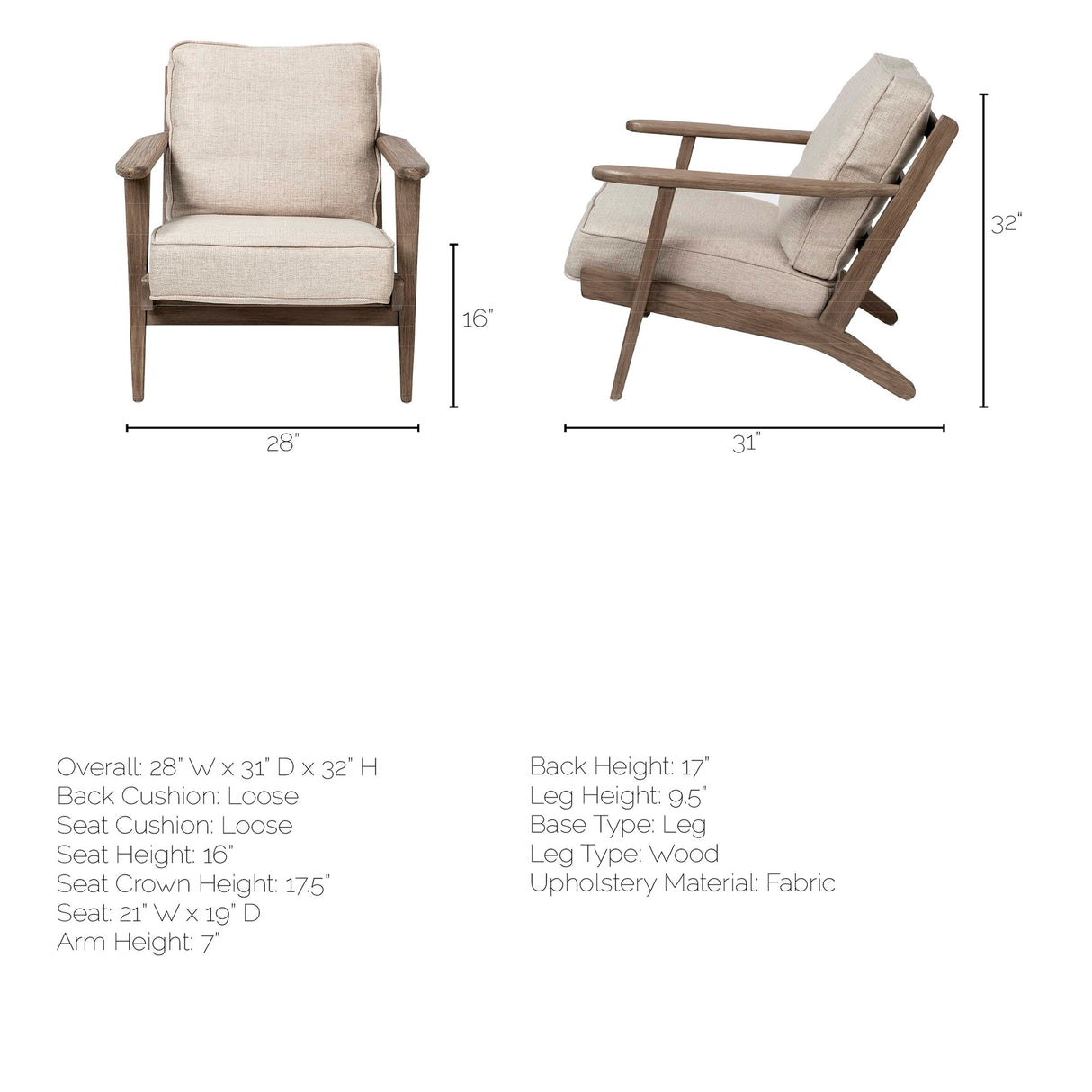 Olympus VI Beige Fabric Wrapped Wooden Frame Accent Chair from Mercana - Luna Furniture