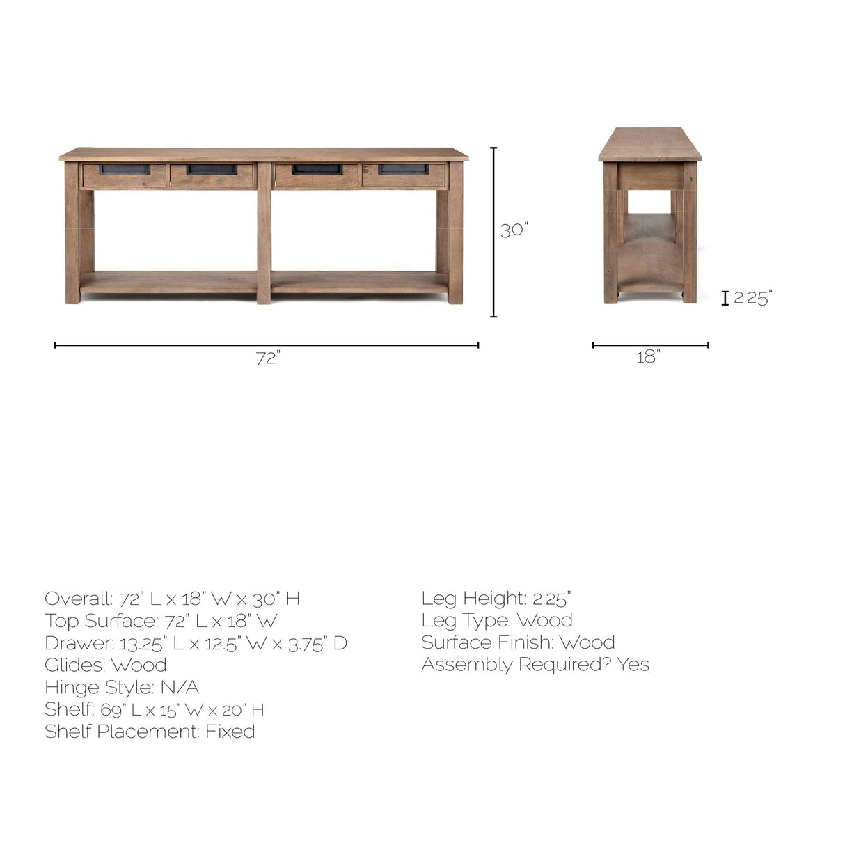 Harrelson III 72L x 18W Brown Wood 4 Drawer Console Table from Mercana - Luna Furniture