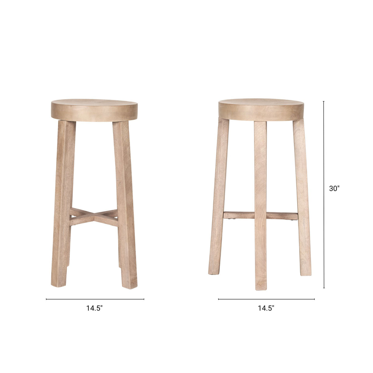 Brahma 30" Total Height White Washed Wood Stool from Mercana - Luna Furniture