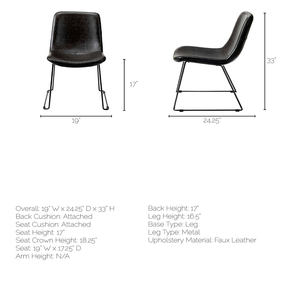 Sawyer I Dark Brown Faux-Leather Seat Black Iron Frame Dining Chair, Set of 2 from Mercana - Luna Furniture