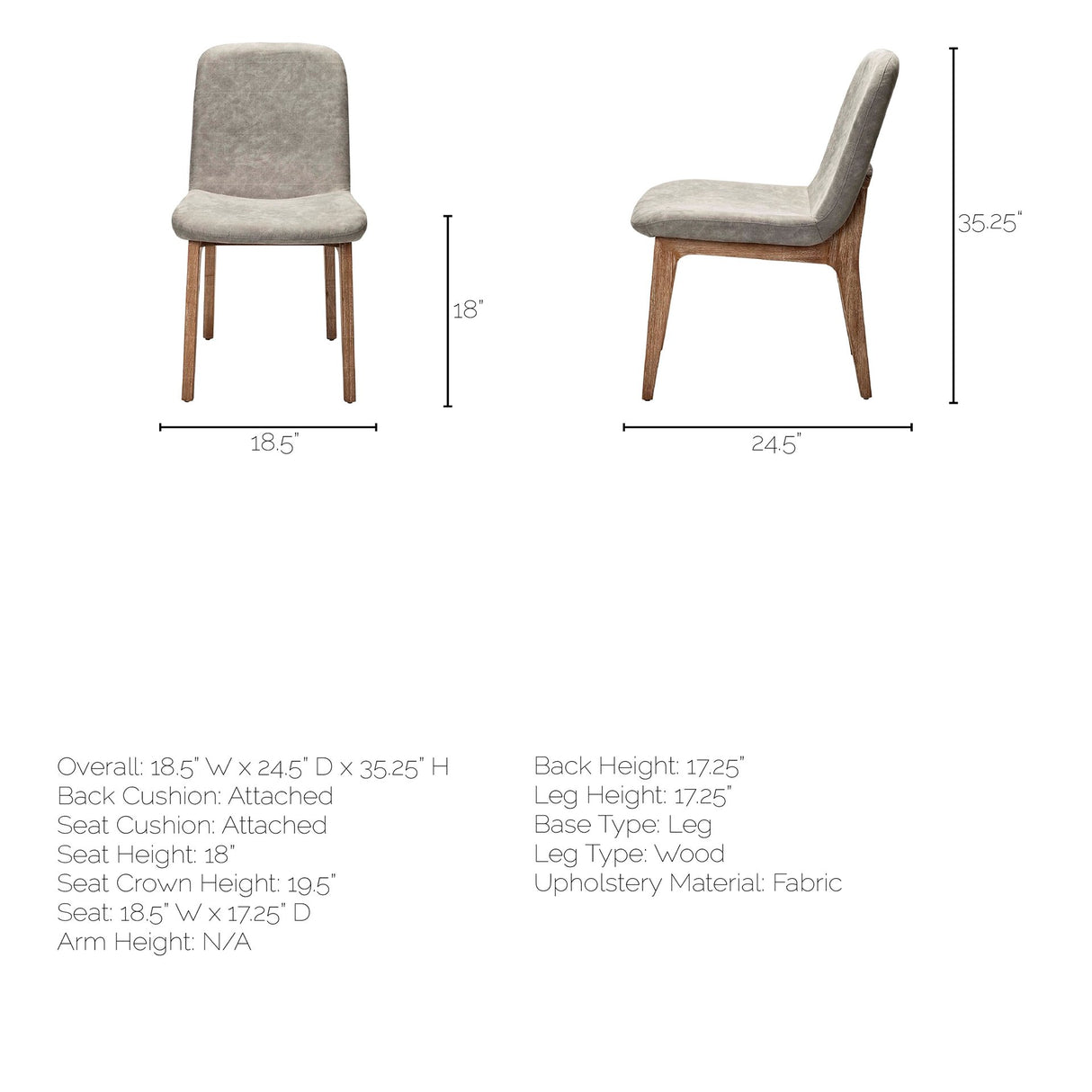 David Grey Fabric Wrap Medium Brown Wood Base Dining Chair, Set of 2 from Mercana - Luna Furniture