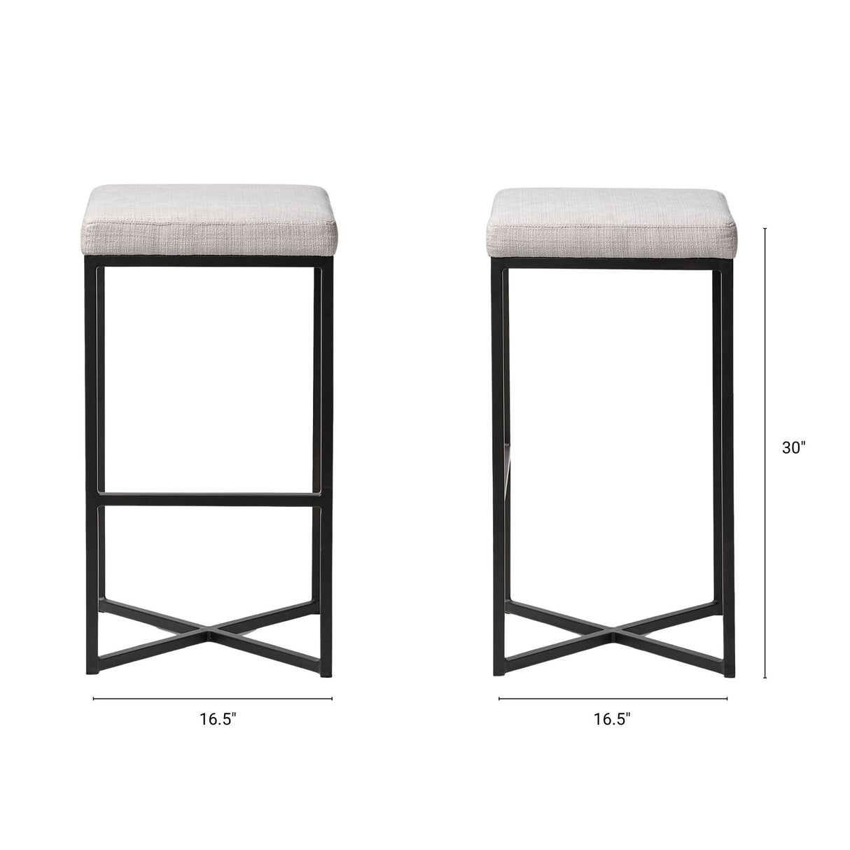 Frodo 29.75H Seat Height White Fabric Seat Black Metal Base Stool from Mercana - Luna Furniture