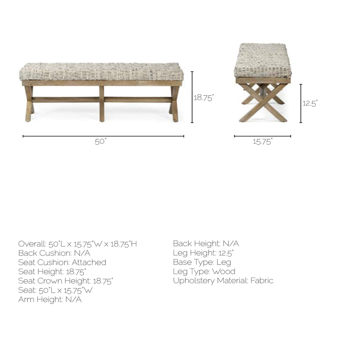 Solis II 50L x 16W Brown Base Beige Woven Leather Cushion Accent Bench from Mercana - Luna Furniture