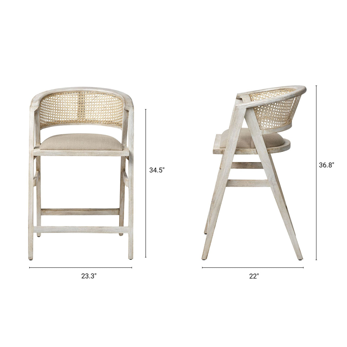 Tabitha 26.75" Seat Height Beige Fabric/Rattan Seat Blonde Wood Frame Counter Stool from Mercana - Luna Furniture