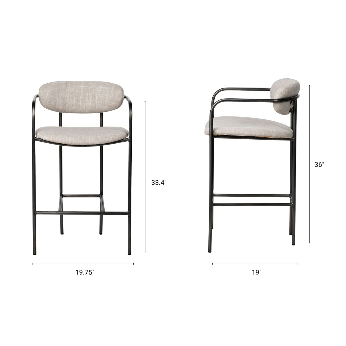 Parker II Beige Fabric Seat Gun Metal Grey Metal Counter Stool from Mercana - Luna Furniture