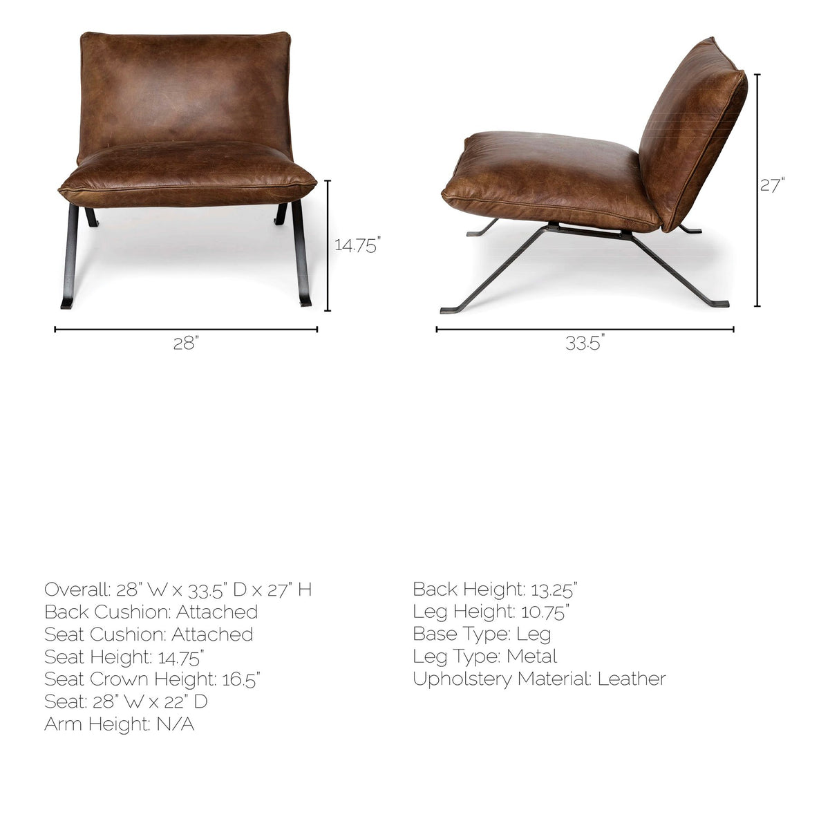 Flavelle I Brown Leather Cushion Seat and Solid Iron Base Accent Chair from Mercana - Luna Furniture