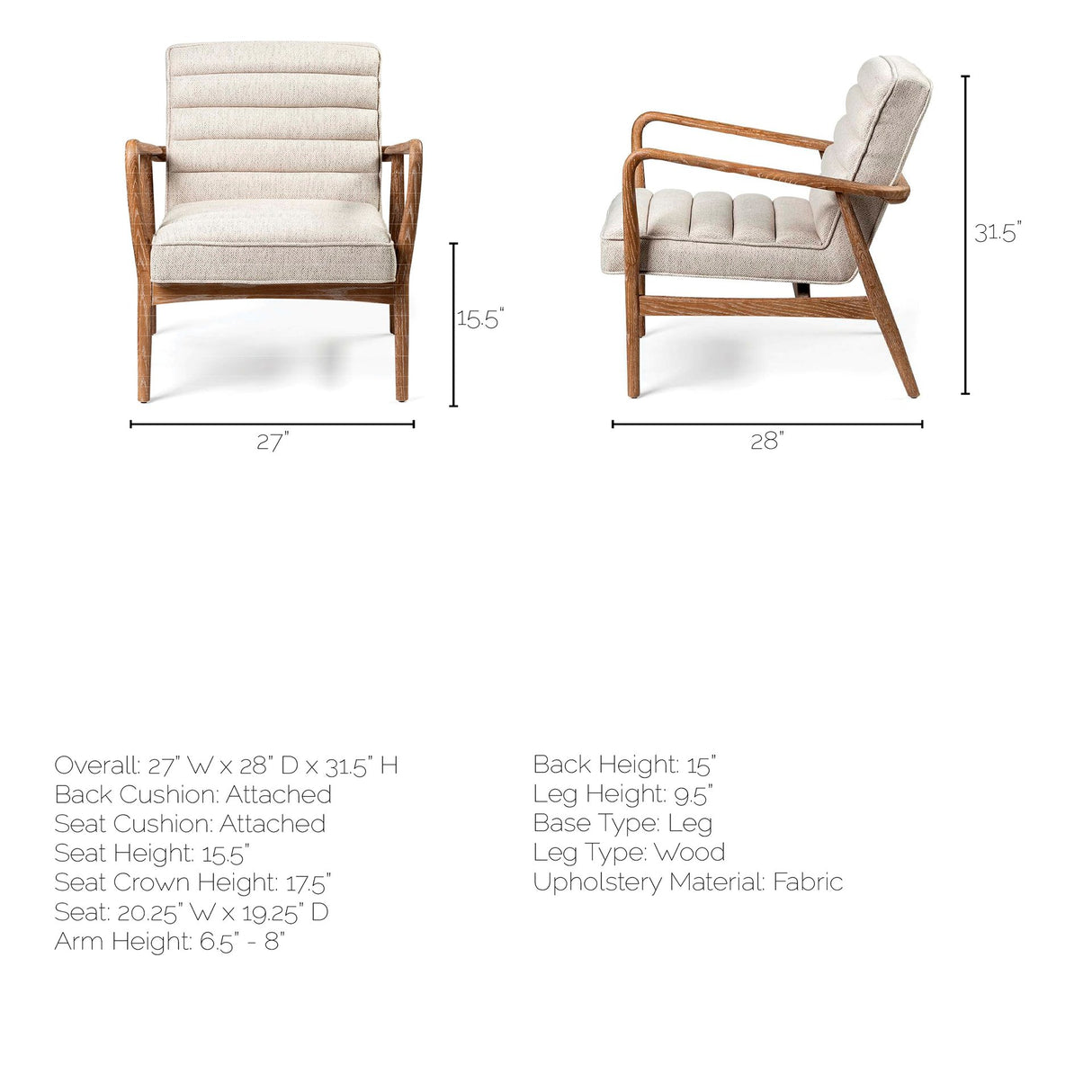 Ajax II Cream Fabric W/ Brown Wooden Frame Accent Chair from Mercana - Luna Furniture