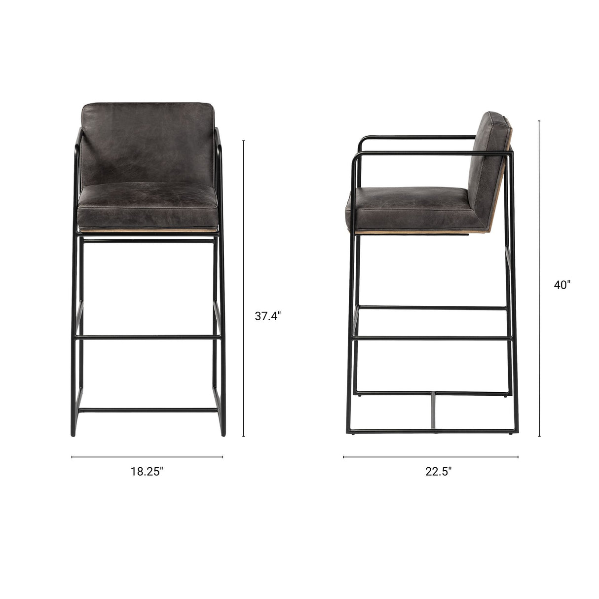 Stamford 40" Total Height Black Leather Seat w/ Wood Back, Metal Frame Bar Stool from Mercana - Luna Furniture
