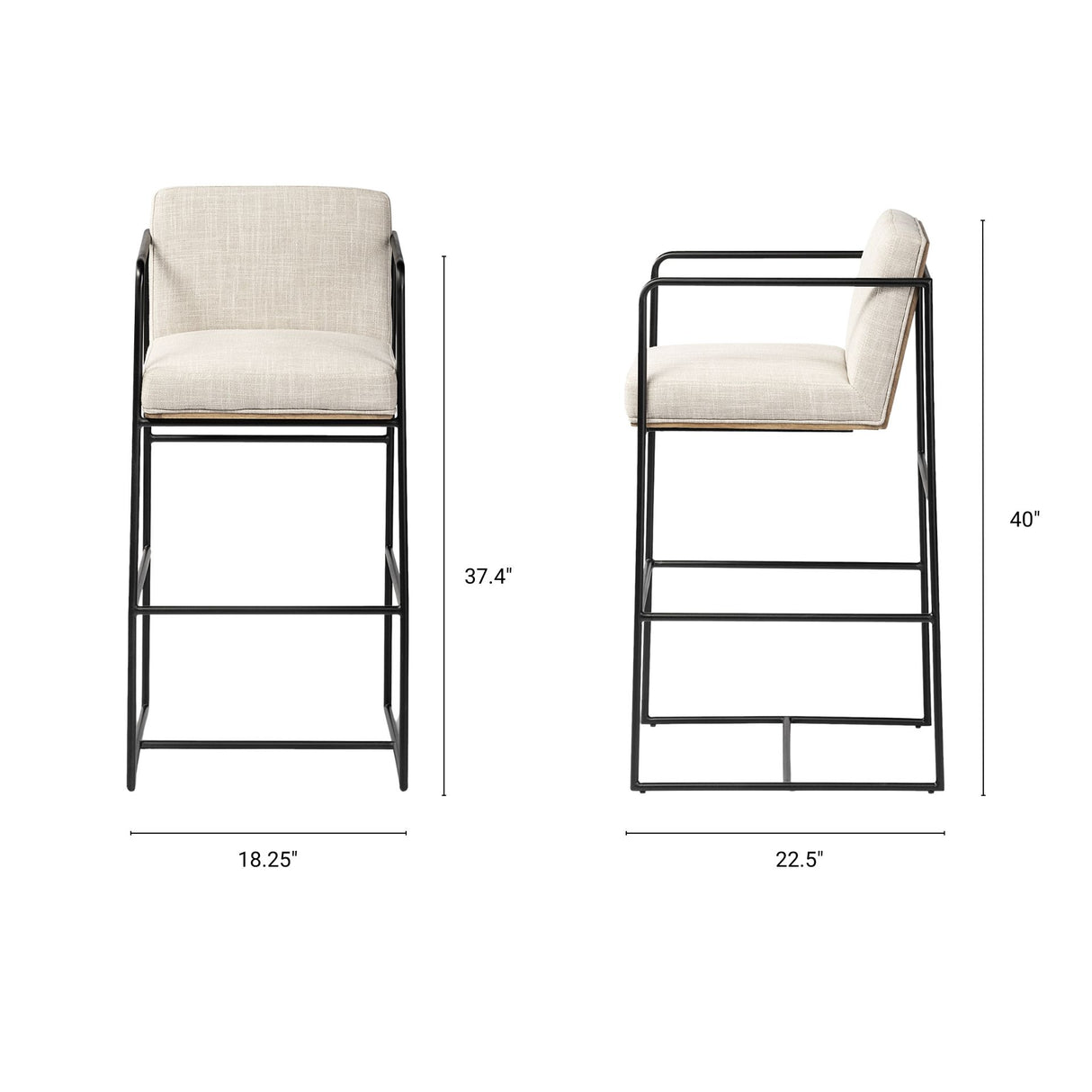 Stamford 40" Total Height Light Beige Upholstered Seat w/ Wood Back, Metal Frame Bar Stool from Mercana - Luna Furniture