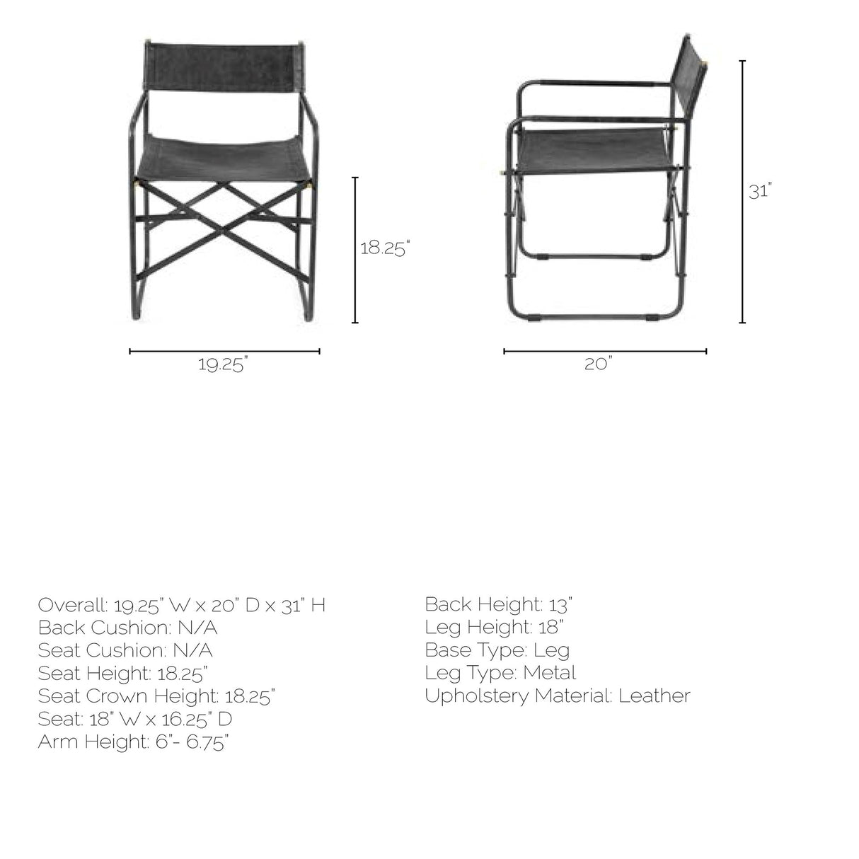Direttore Black Iron Frame Black Leather Dining Chair from Mercana - Luna Furniture