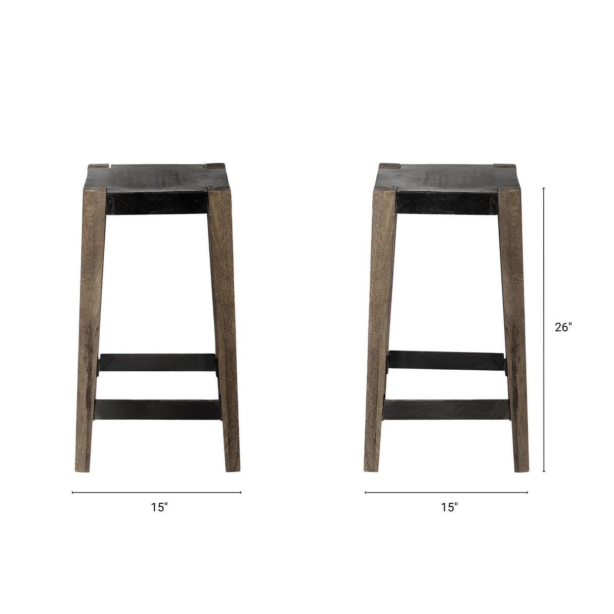 Nell 26" Seat Height Black Metal Seat & Foot Rest With Brown Wood Legs Stool from Mercana - Luna Furniture