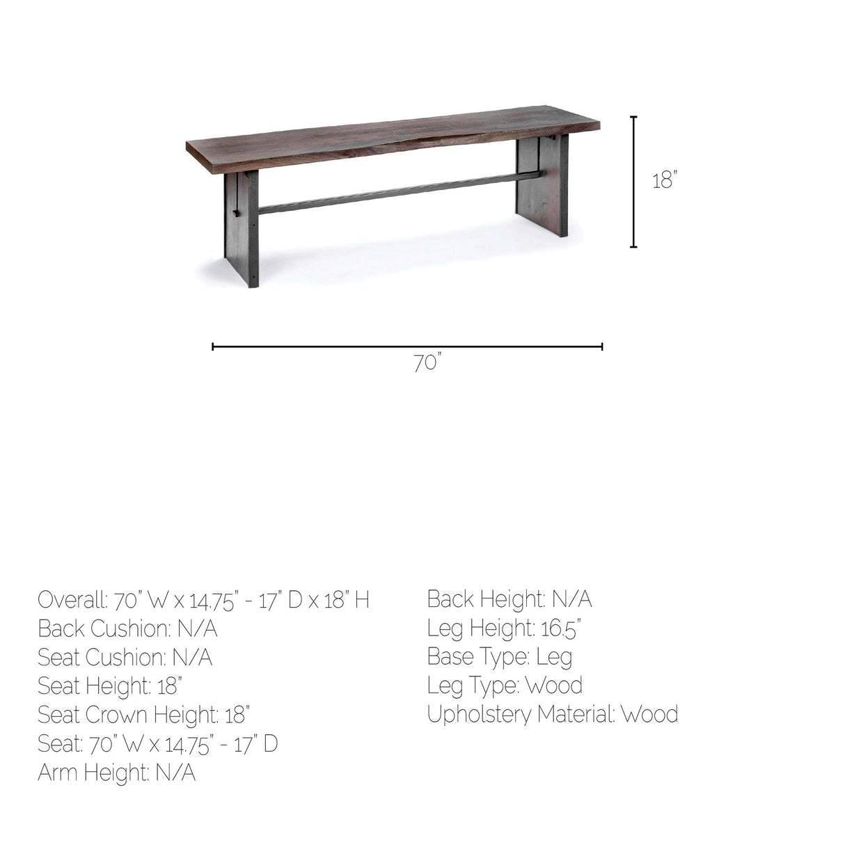 Ledger I 70L x 17W Brown Live-Edge Wooden Dining Bench from Mercana - Luna Furniture