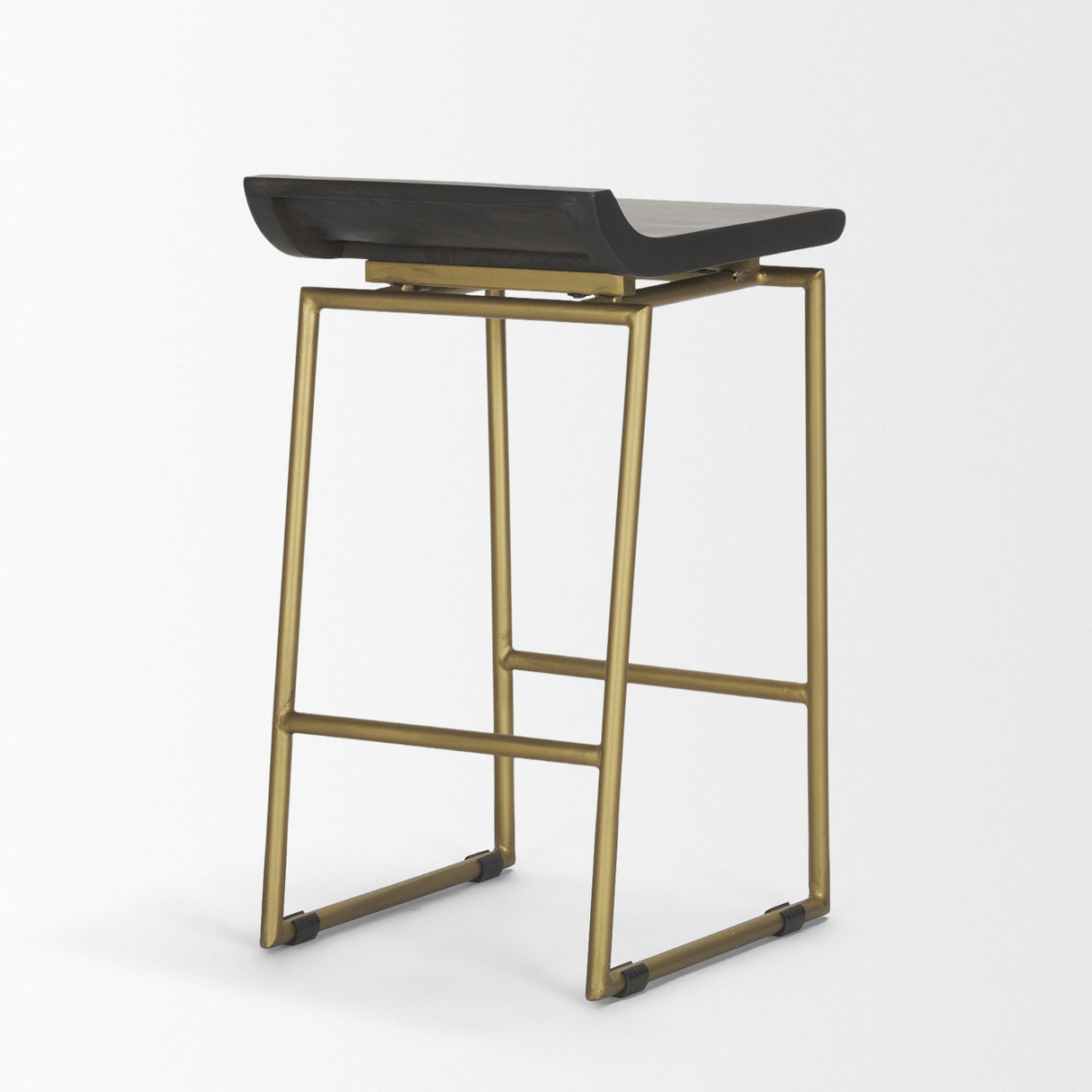 Givens 24.25"H Brown Wood Seat Gold Metal Frame Stool from Mercana - Luna Furniture