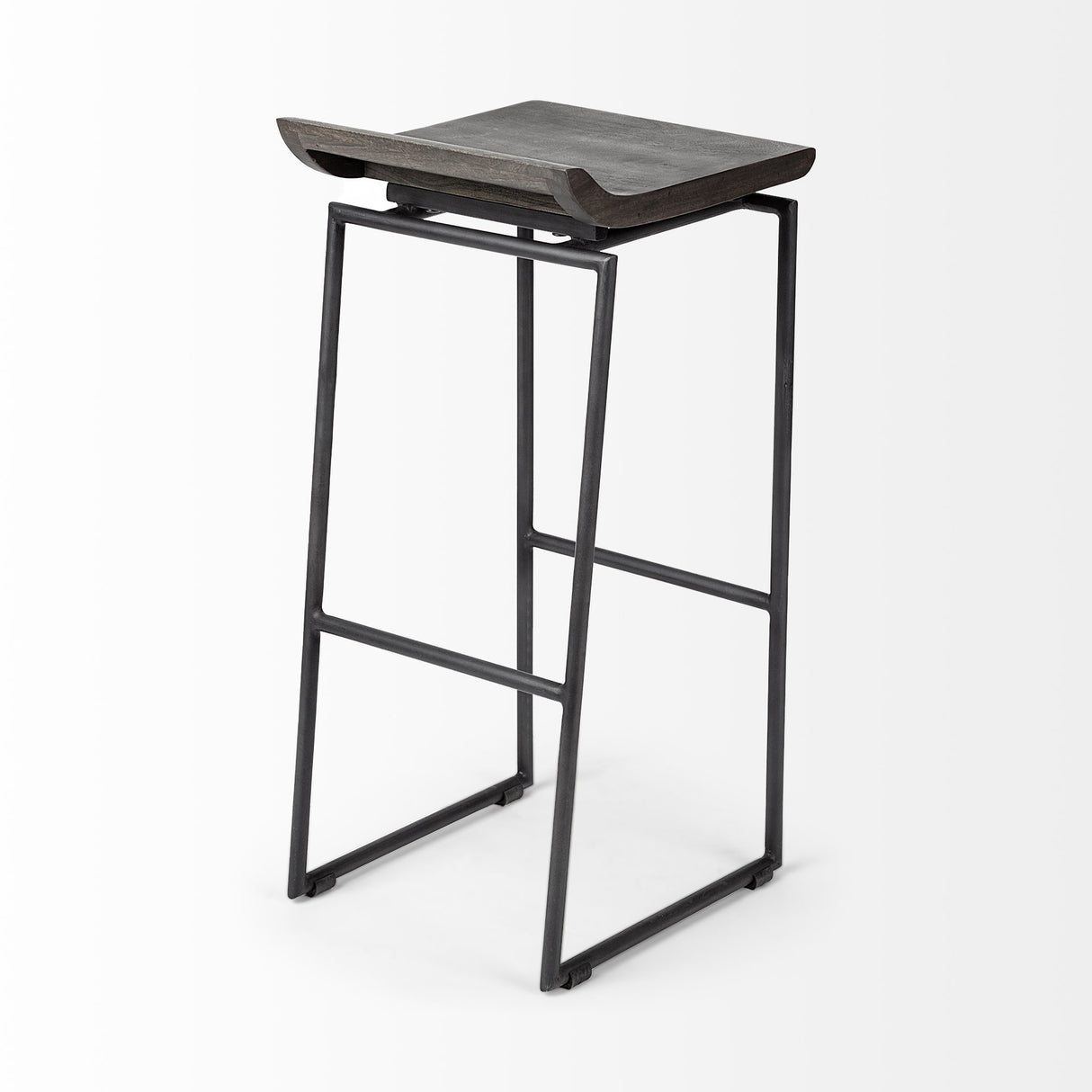 Givens 30.25"H Seat Height Black Wood Seat Black Metal Base Stool from Mercana - Luna Furniture