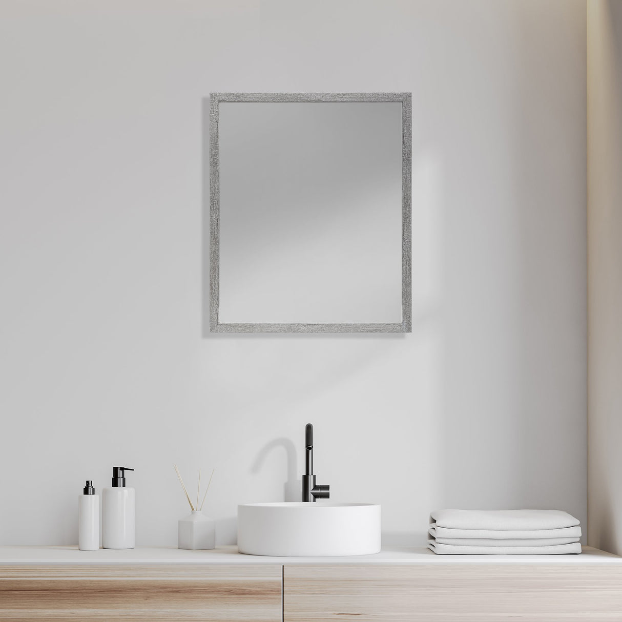 Bristol Grey 20x24 Faux Wood Frame Bathroom Vanity Mirror from Mercana - Luna Furniture