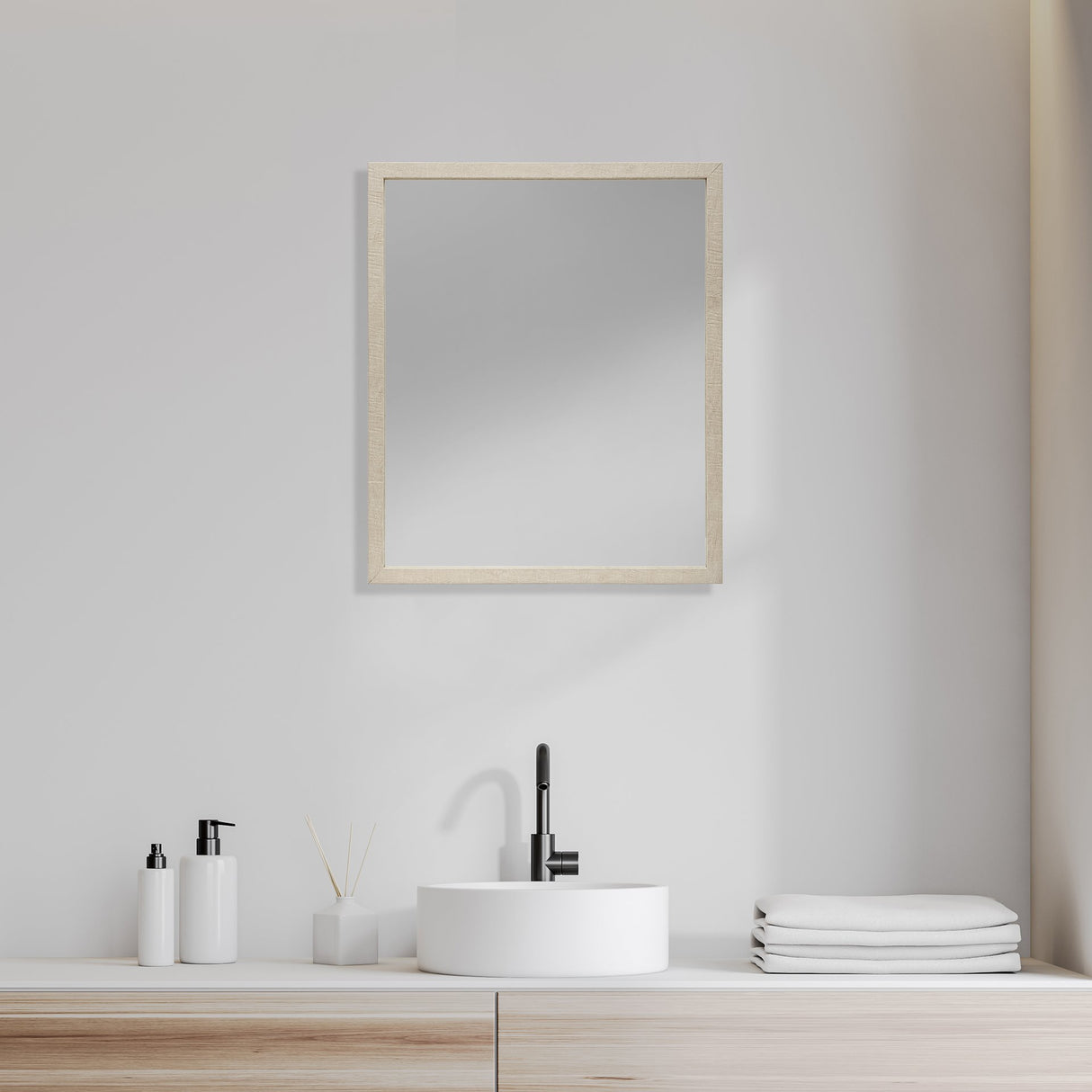 Bristol Tan 20x24 Faux Wood Frame Bathroom Vanity Mirror from Mercana - Luna Furniture