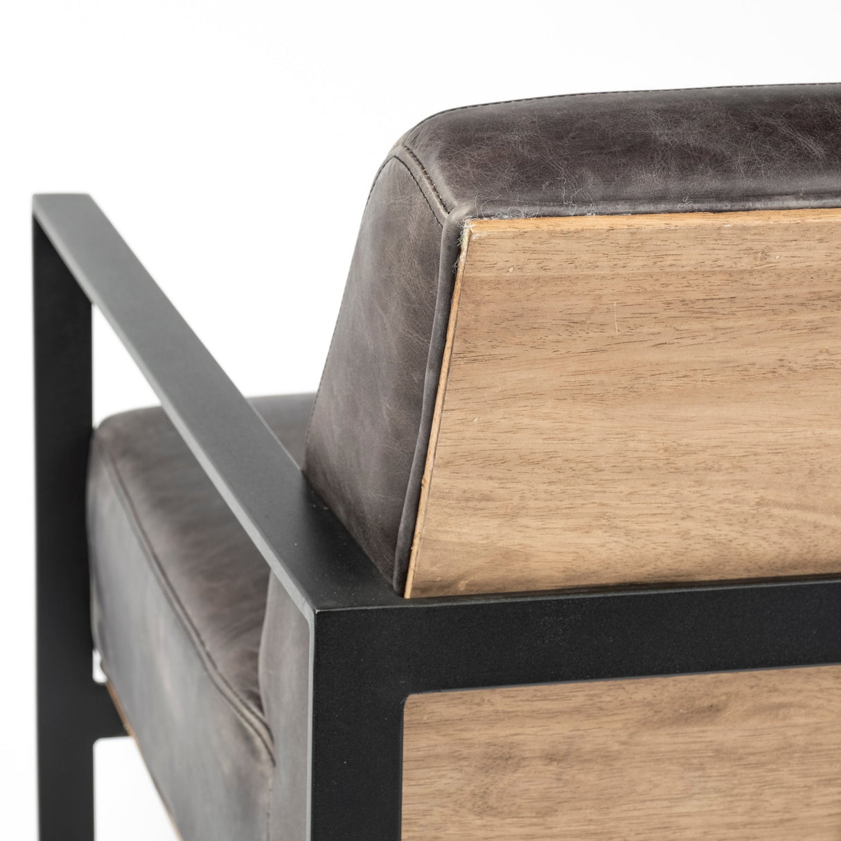 Stamford Black Genuine Leather Seat w/ Wood Back, Metal Frame Accent Chair from Mercana - Luna Furniture