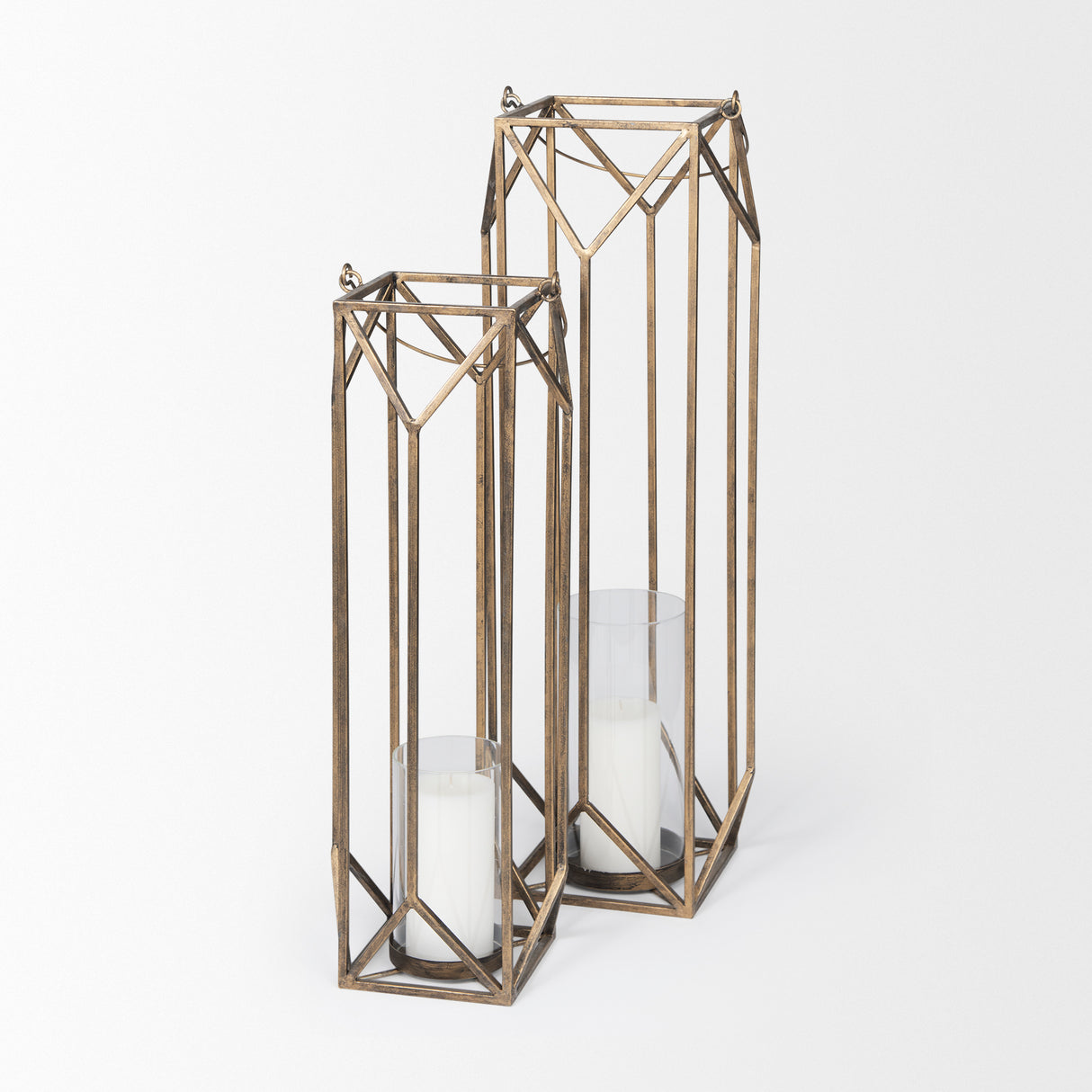 Ivy Small Gold Metal Geometric Cage Candle Holder Lantern from Mercana - Luna Furniture