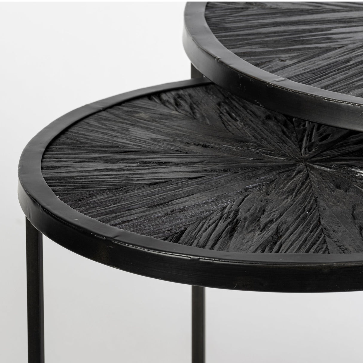 Chakra 19.7" Set of Two Round Dark Wood Top Black Frame Accent Tables from Mercana - Luna Furniture