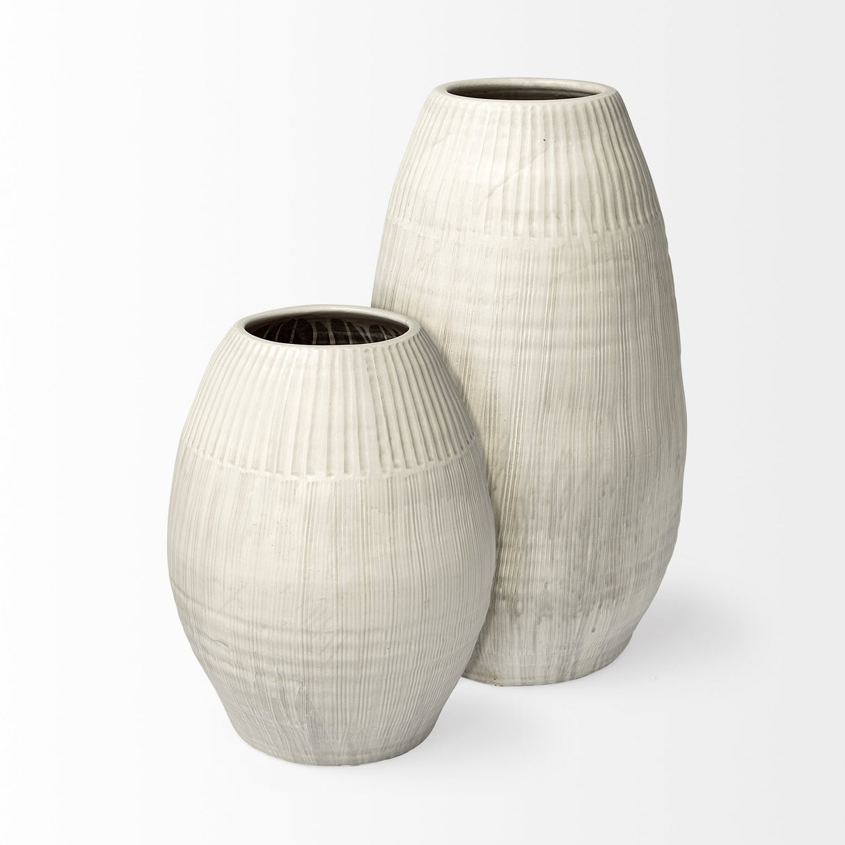 Reyan Large 28.5" Pearl White Ceramic Striped Vase from Mercana - Luna Furniture