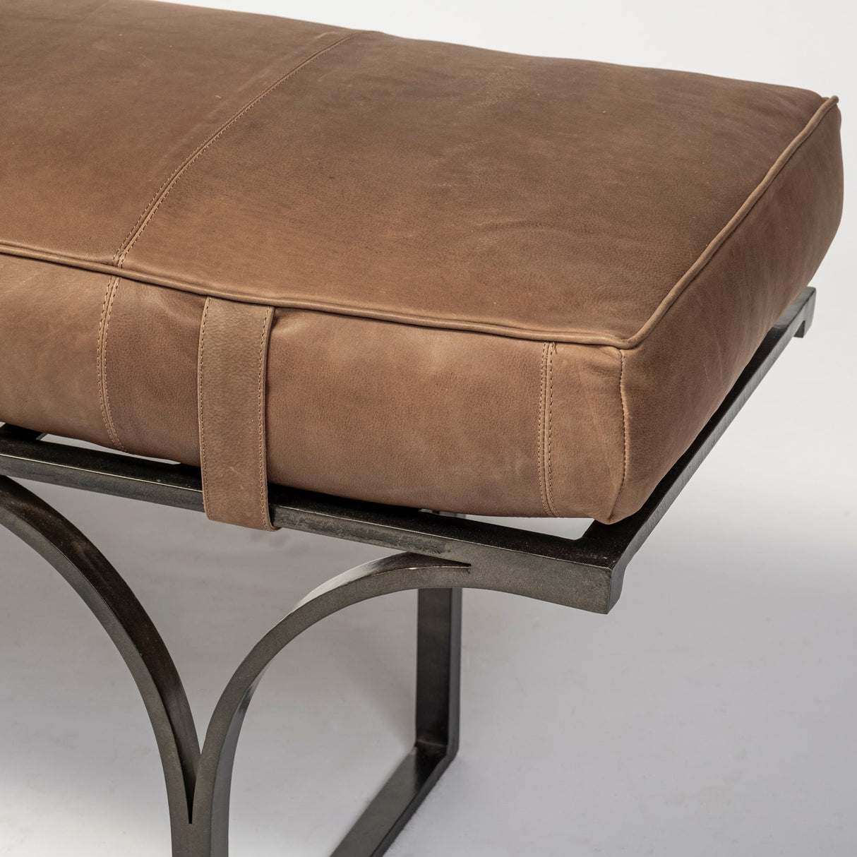 Jessie 55L x 16W Brown Leather Seat W/Black Metal Base Accent Bench from Mercana - Luna Furniture