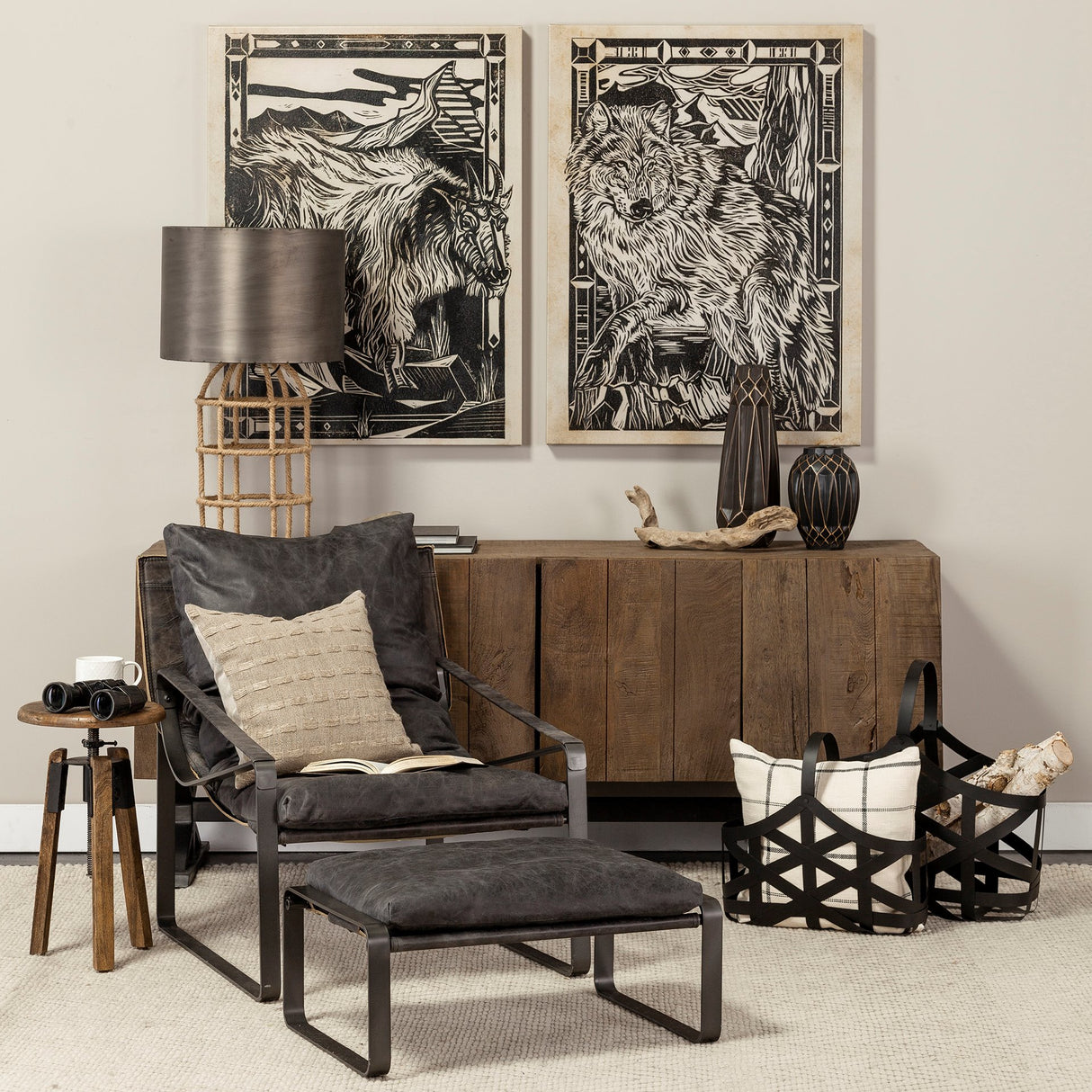 Linocut I (Ram) by Mercana Studio a Hand Embellished Textured Canvas from Mercana - Luna Furniture