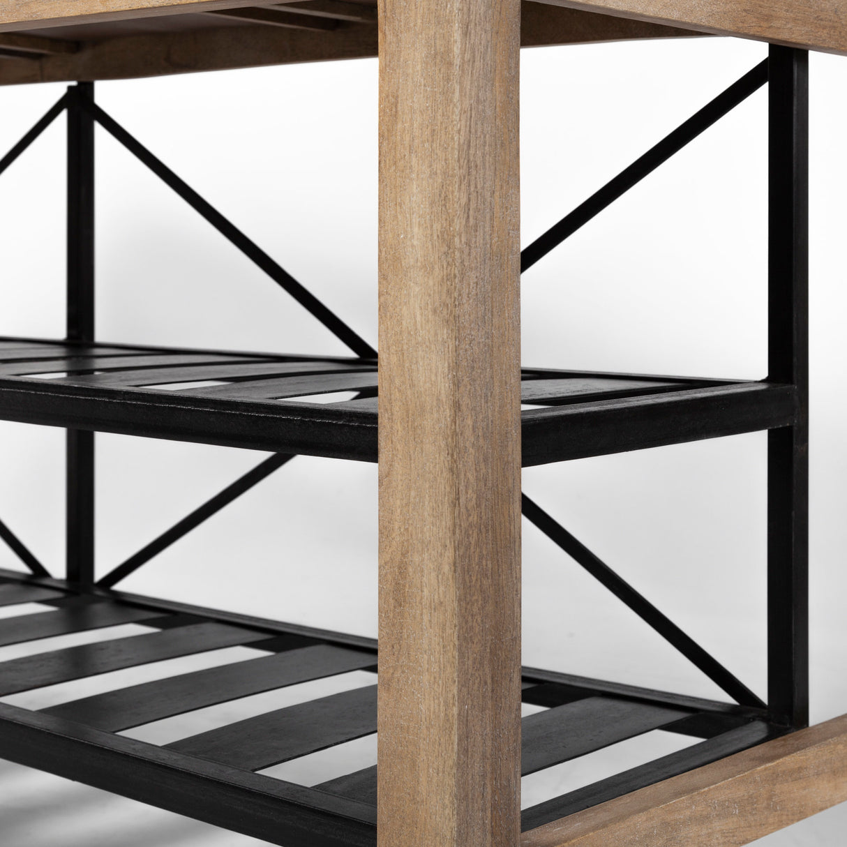 Stuart I Brown Solid Wood Top Two-Tier Black Metal Rolling Kitchen Island from Mercana - Luna Furniture