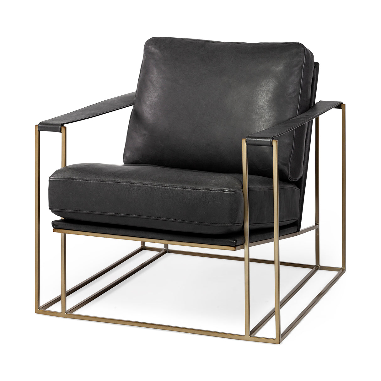Watson Black Leather Wrap Gold Metal Frame Accent Chair from Mercana - Luna Furniture