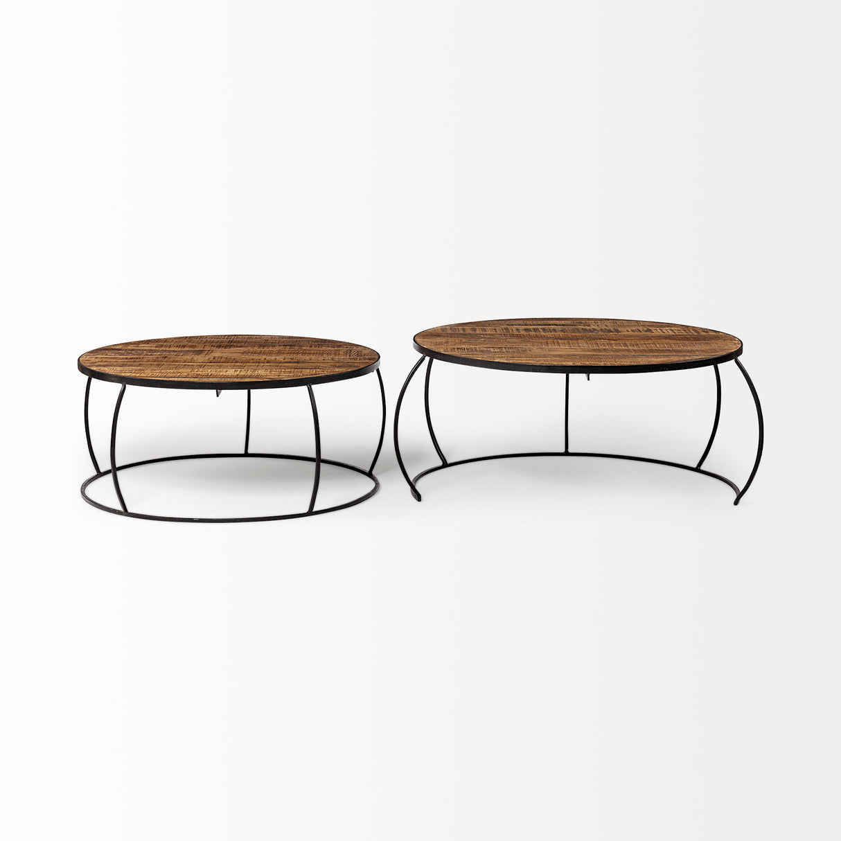 Clapp I Set of 2 (41" & 38") Round Brown Wood Top Black Iron Base Nesting Coffee Tables from Mercana - Luna Furniture
