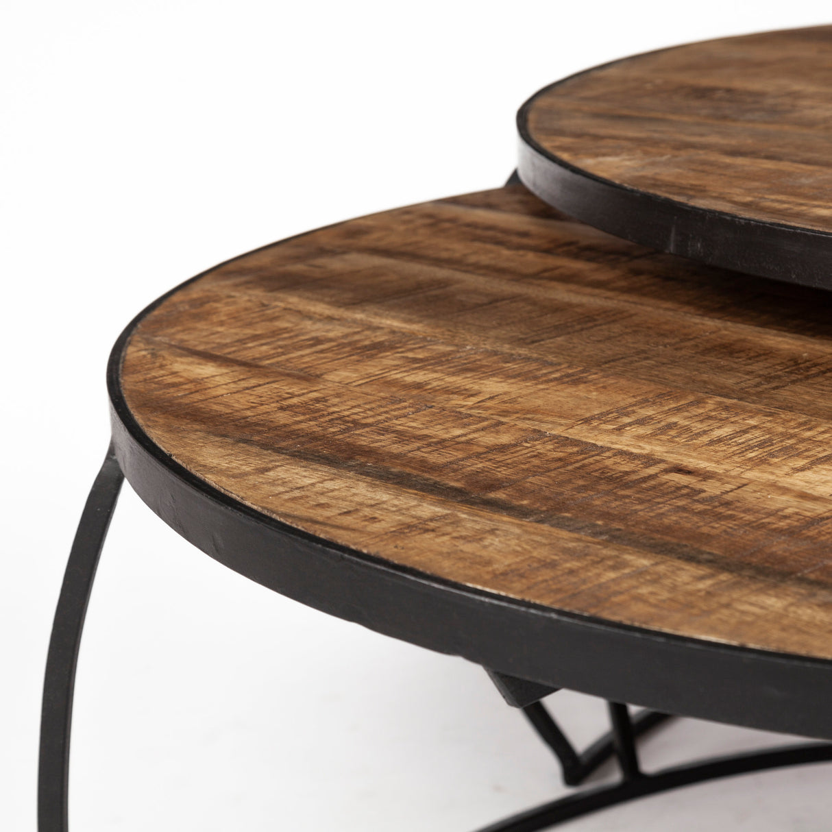 Clapp I Set of 2 (41" & 38") Round Brown Wood Top Black Iron Base Nesting Coffee Tables from Mercana - Luna Furniture
