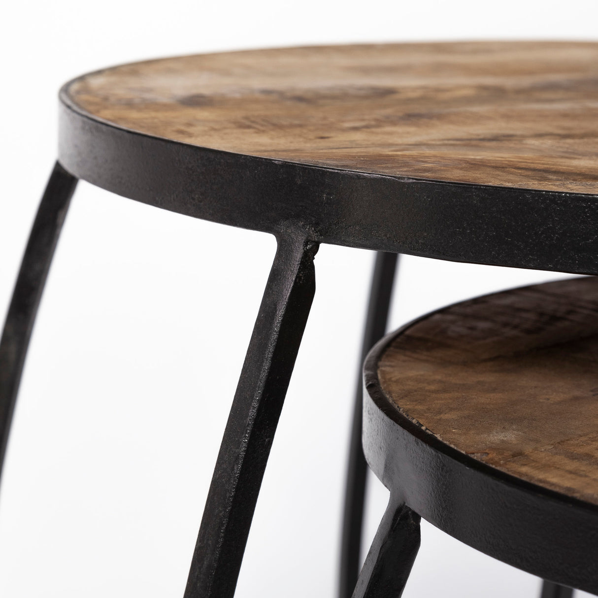 Clapp IV (Set of 2) 20L x 20W Brown Round Wood Top W/ Black Iron Frame Nesting Accent Tables from Mercana - Luna Furniture