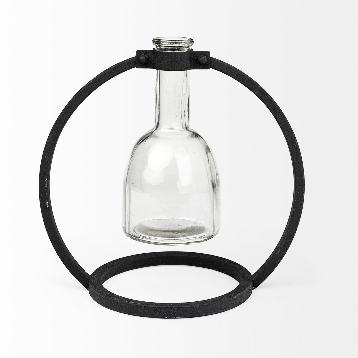 Monica I Short Black Metal Glass Bottle Vase from Mercana - Luna Furniture