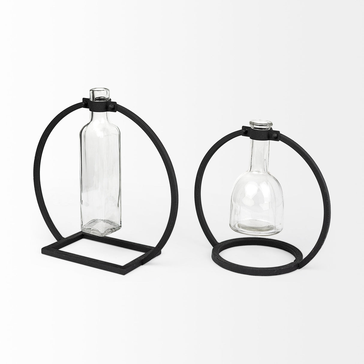 Monica I Short Black Metal Glass Bottle Vase from Mercana - Luna Furniture
