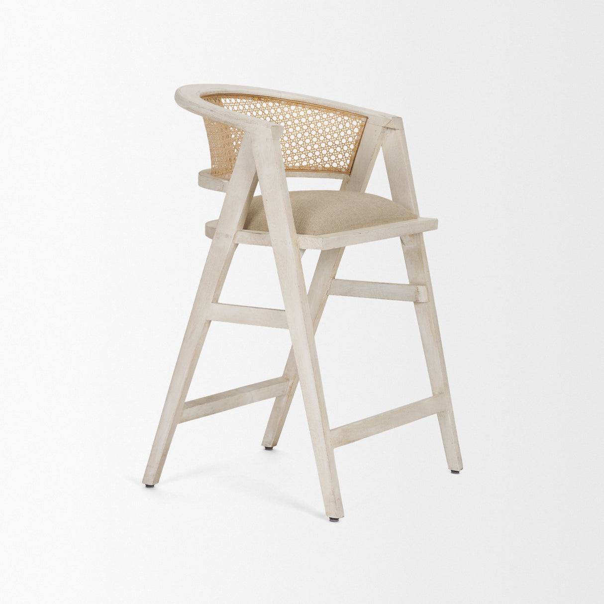 Tabitha 26.75" Seat Height Beige Fabric/Rattan Seat Blonde Wood Frame Counter Stool from Mercana - Luna Furniture