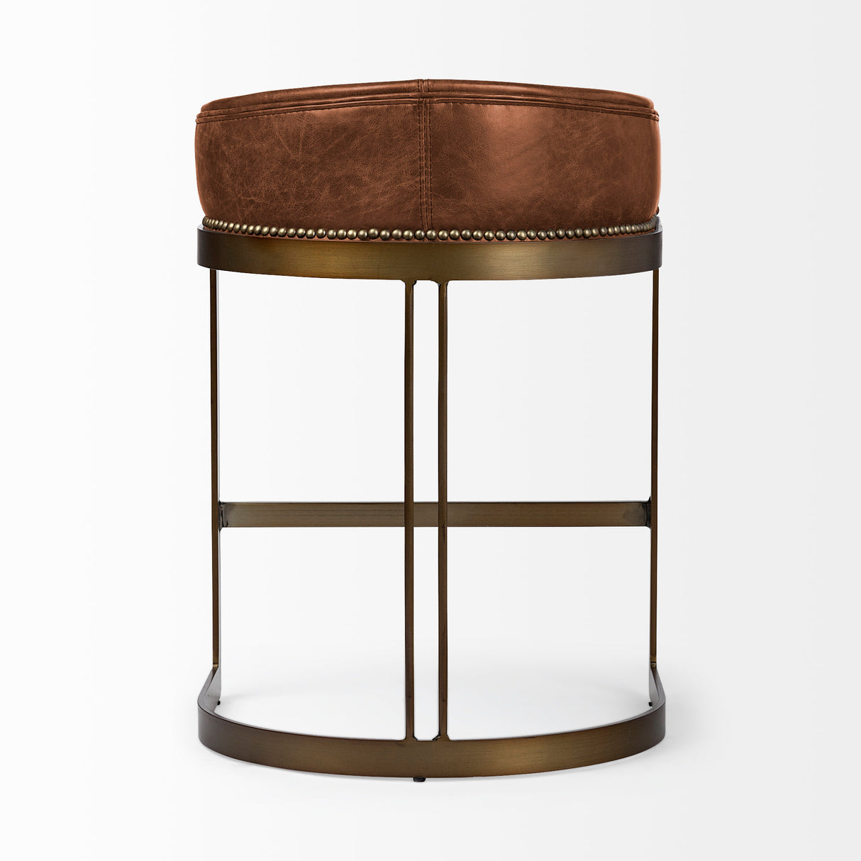 Hollyfield II Brown Leather Seat Gold Metal Base Stool from Mercana - Luna Furniture