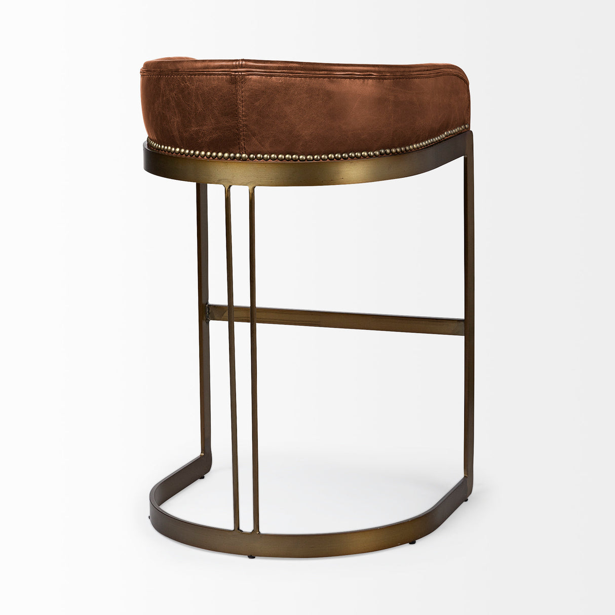 Hollyfield II Brown Leather Seat Gold Metal Base Bar Stool from Mercana - Luna Furniture