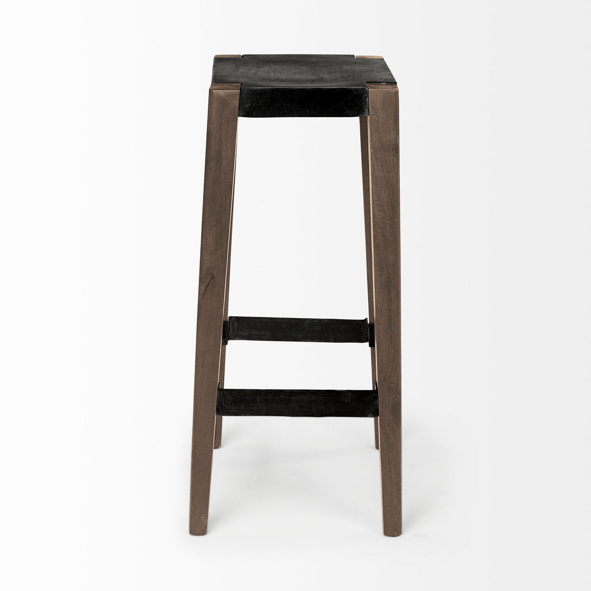 Nell 30" Seat Height Black Metal Seat & Foot Rest With Brown Wood Legs Stool from Mercana - Luna Furniture