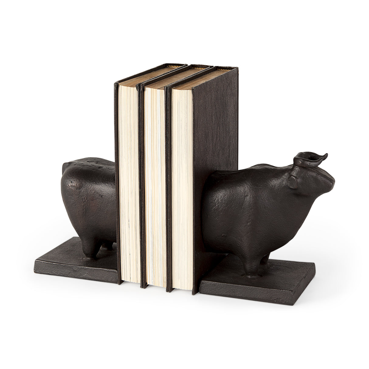 Taurus III (Set of 2) 9L x 4W Black Cast Aluminum Bull Bookends from Mercana - Luna Furniture