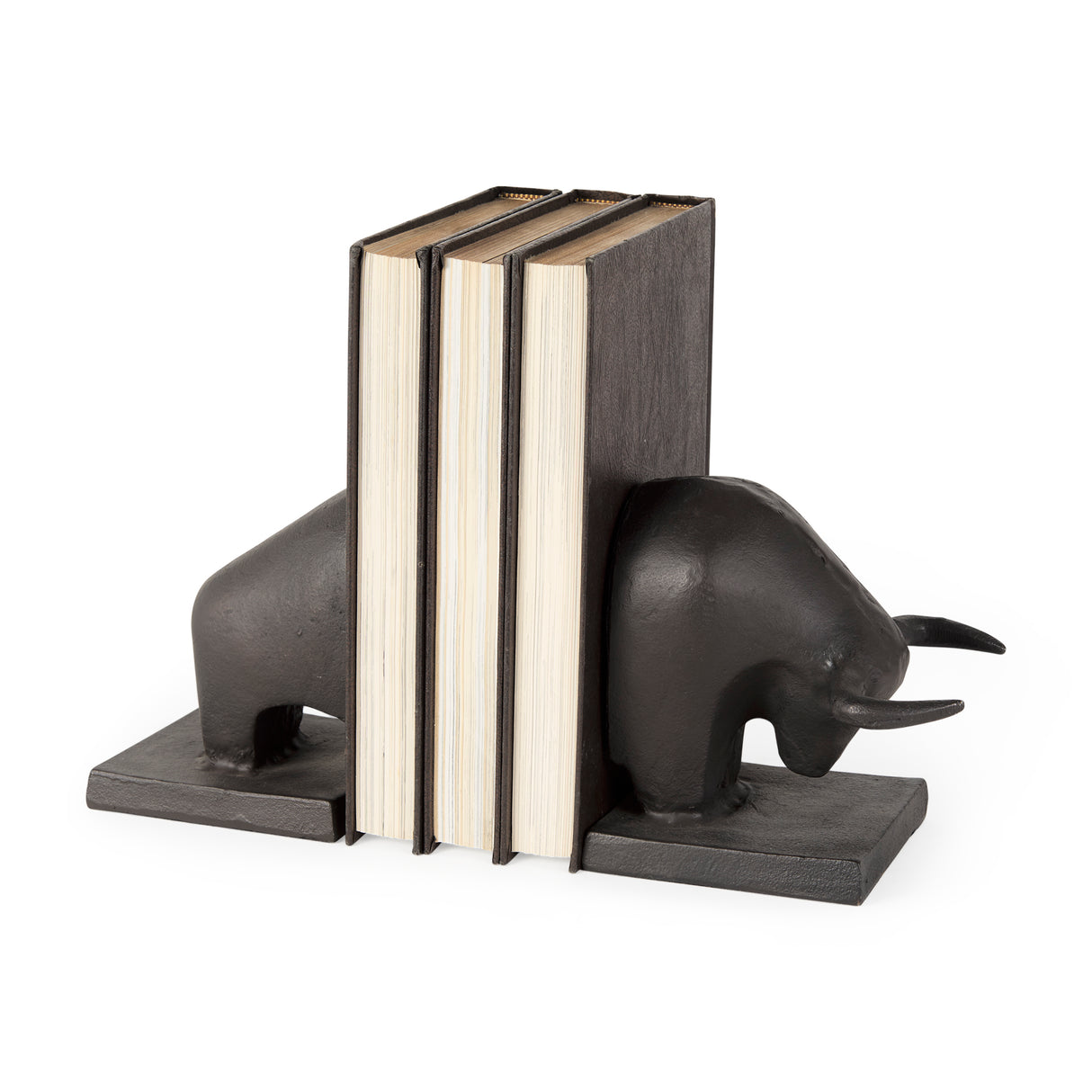 Tauro III (Set of 2) 10L x 5W Black Cast Aluminum Raging Bull Bookends from Mercana - Luna Furniture